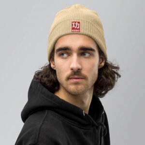 Gorro beige de algodón orgánico con el logo de KEISO bordado en su versión sello - Colección KEISO INKAN