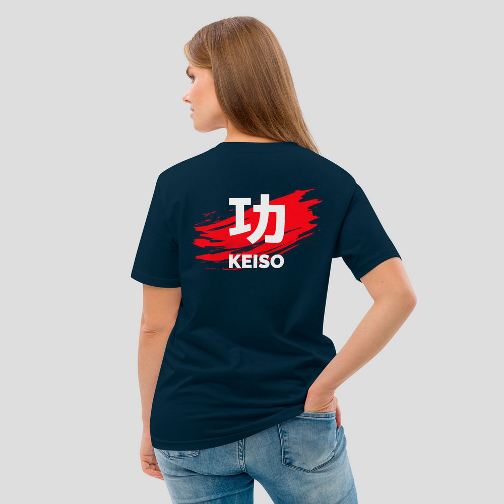 Camiseta unisex azul marino de algodón orgánico con diseño en la espalda - KEISO SUMI 墨