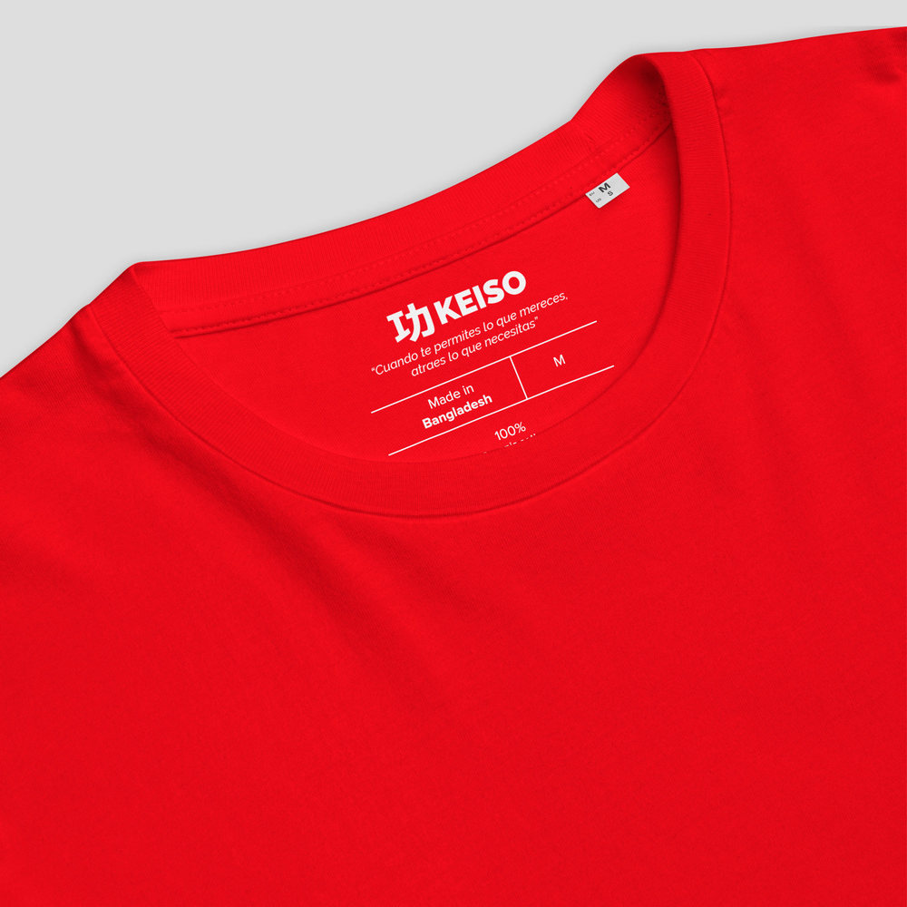 Etiqueta interna de la camiseta unisex roja de algodón orgánico - KEISO SUMI 墨