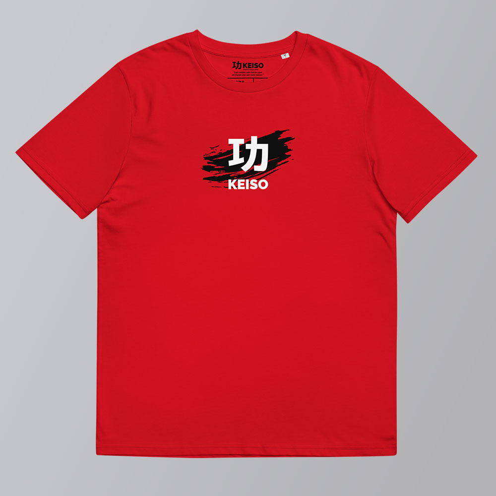 Camiseta roja de algodón orgánico con diseño del logo de KEISO en el pecho - Colección KEISO SUMI PRO